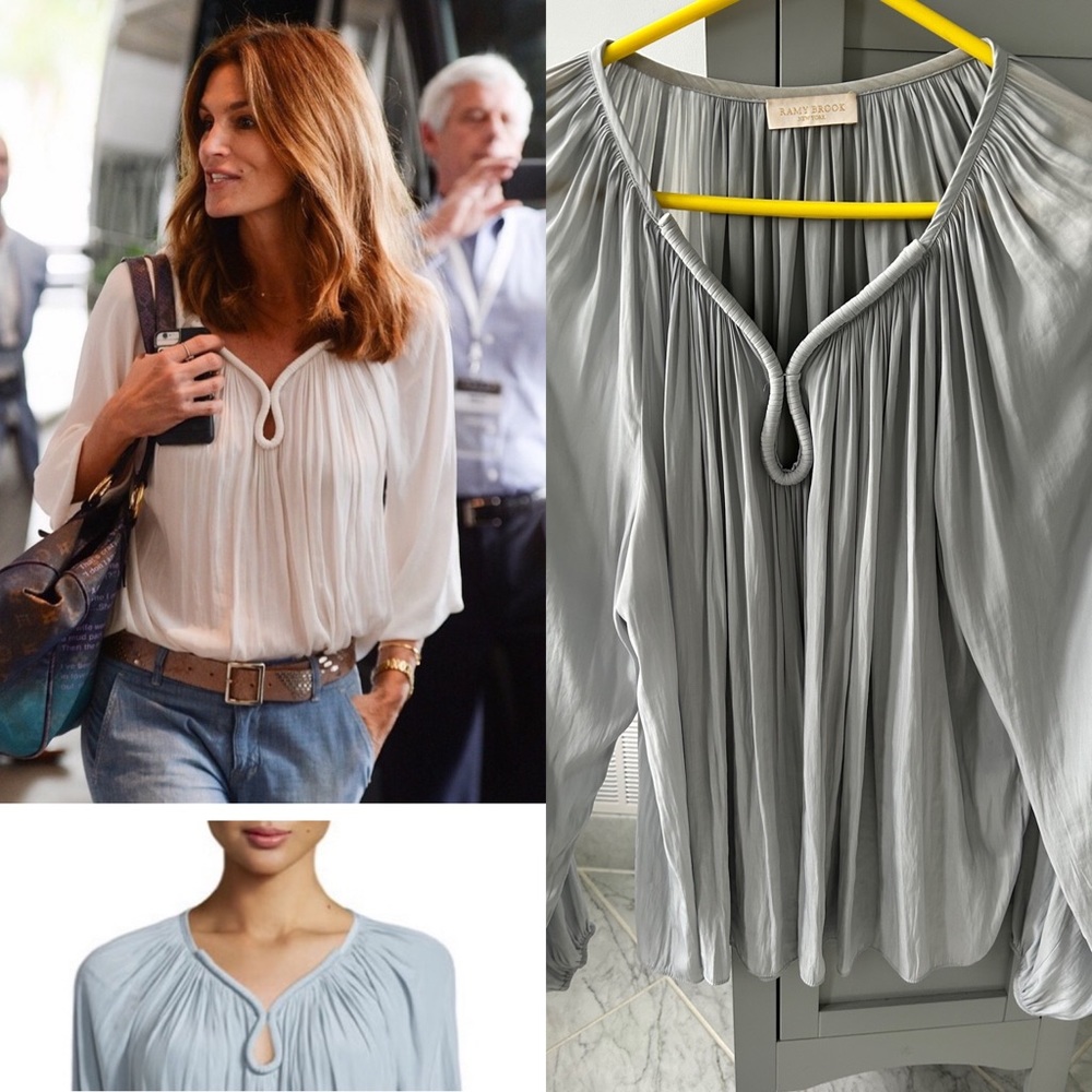 SHOPBOP RAMY BROOK  Cindy Crawford Valentina Long-Sleeve Keyhole Top Silver M